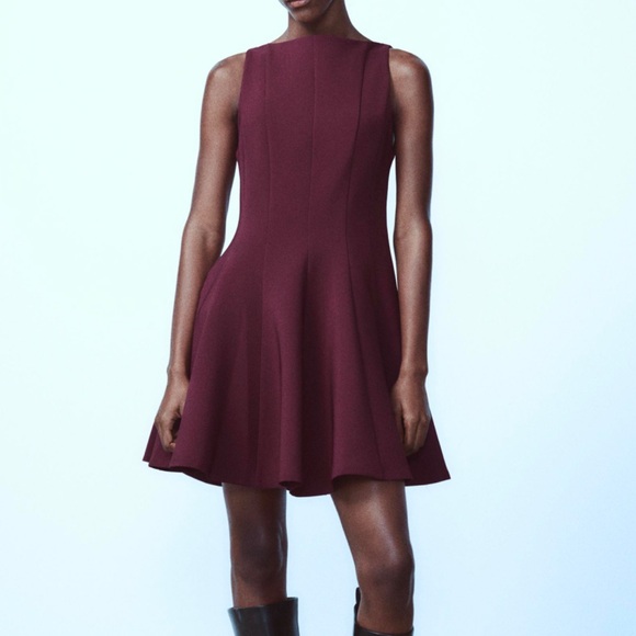 Red Sleeveless Mini A-line Dress with Mock Neck for Cocktail - Picture 1 of 1